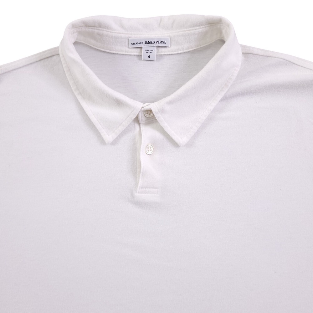 James Perse Polo Shirt Men XL 4 White Sueded Jersey Supima Standard USA Made